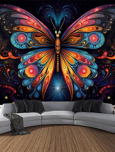  blacklight שטיח uv תגובתי זוהר בחושך מסיבת ניאון טריפי ערפילי פרפר תלוי שטיח קיר אמנות קיר לחדר שינה בסלון