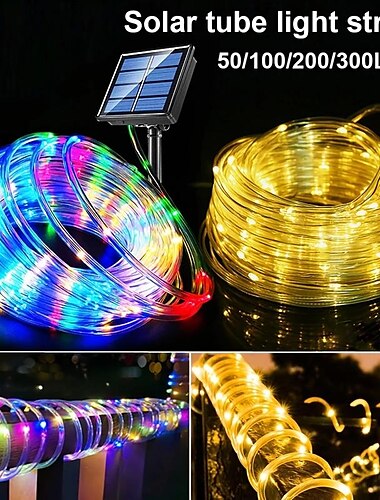 1 Packung Solar-Lichterketten, wasserdicht, LED-Lichterketten für den Außenbereich, Lichterketten für Feengärten, Weihnachts-, Halloween- und Hochzeitsfeier-Dekoration im Freien, 7 m – 50 LEDs/12 m – 100 LEDs/20 m – 200 LEDs/30 m – 300 LEDs