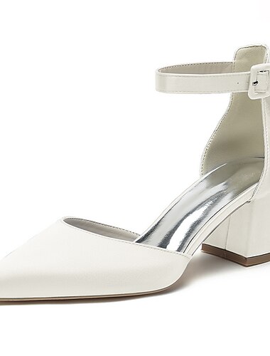  Hochzeitsschuhe für Braut, Brautjungfer, Damen, Peeptoe, Weiß, Elfenbein, Blau, Silber, Gold, Schwarz, Grün, Satin-Pumps, Blockabsatz, Knöchelriemen, Hochzeitsfeier, Valentinstag, Alltag, Minimalismus, Modeklassiker