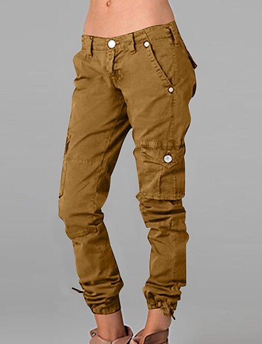  Damen Normal Cargohose Cargohosen Hose Fracht Chino In voller Länge Mittlere Taillenlinie Einfarbig Tasche Bequem Draussen Komfortabel Unelastisch Casual Freizeitskleidung Grau Schwarz Wei