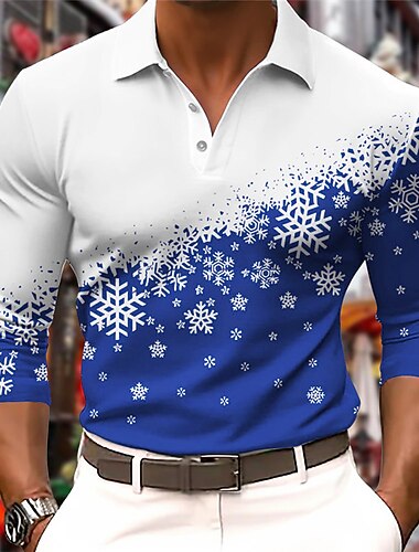  jul menns julescene 3d polo snøfnugg tilfeldig golf langermet utendørs uformelt daglig streetwear høst &amp; vinter 3d print turndown innsjø blå svart vin mikroelastisk polyester