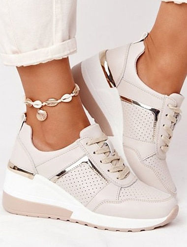  γυναικεία μπεζ sneakers με μεταλλικές πινελιές – άνετα και κομψά παπούτσια πλατφόρμας για casual και καθημερινή χρήση