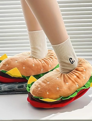  pantoufles hamburger chaussures chaudes en peluche chaussures d'intérieur de ménage chaussures de dessin animé drôles mignonnes pantoufles de pyjama kigurumi pour adultes doux et chauds