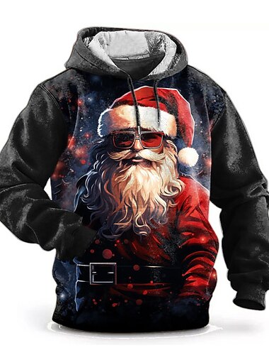  jul mænds julemand 3d hættetrøjer grafisk mode 3d print sport udendørs ferie ferie hættetrøjer sort rød langærmet hætte print front pocket fjeder &amp;  efterårs designer skjorte