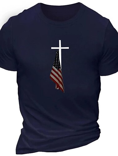  Hombre Cruz Bandera Camiseta Camiseta superior Algodón Manga Corta Gráfico Camisa Negro Burdeos Verde Ejército Camiseta cómoda Deporte Festivos Ropa de diseñador de moda