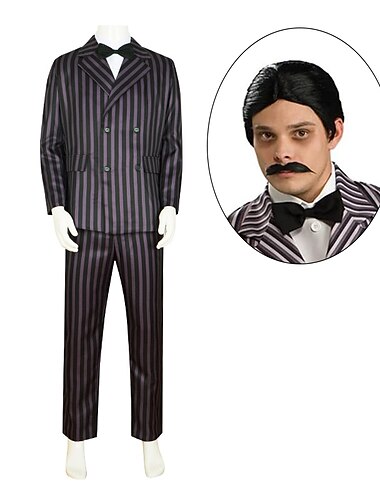  onsdag addams addams familie gomez addams kåpe bluse / skjortebukser herre gutter film cosplay herre dress kåpe skjorte bukser halloween maskerade med parykk