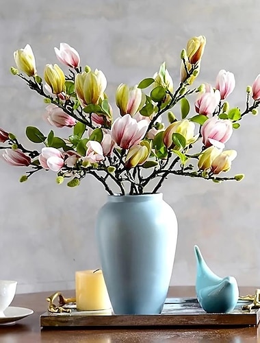  1 flor artificial de simulación de magnolia, adorno de mesa, flor decorativa de plástico, decoración del hogar de primavera, decoración de la oficina en el hogar, decoración de celebración, decoración de jardín al aire libre