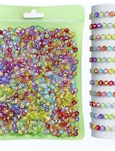  800 Stück Buchstabenperlen in 28 Stilen, bunte Perlen mit lächelndem Gesicht, Herzperlen-Set für DIY-Armbänder, Halsketten, Ohrringe, Kunsthandwerk, Kleinunternehmen, Schmuckherstellungsbedarf