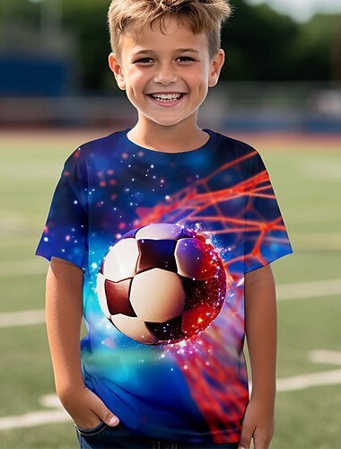  Jungen 3D Fußball T-Shirt Hemden Kurzarm 3D-Druck Sommer Frühling Aktiv Sport Modisch kinderkleidung 3-12 Jahre Rundhalsausschnitt Outdoor Casual Täglich Regular Fit