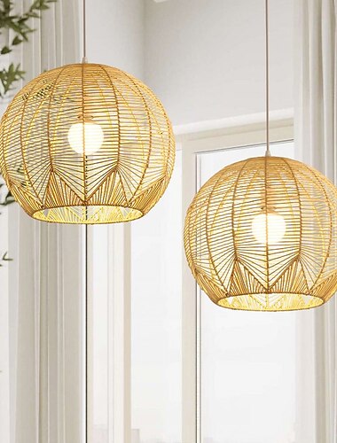  Bambus-Pendelleuchte, 30 cm, Boho-Leuchte, handgewebte Korb-Pendelleuchte, Rattan-Kronleuchter für Esszimmer, Kücheninsel, Schlafzimmer, Foyer, Flur, 110–240 V