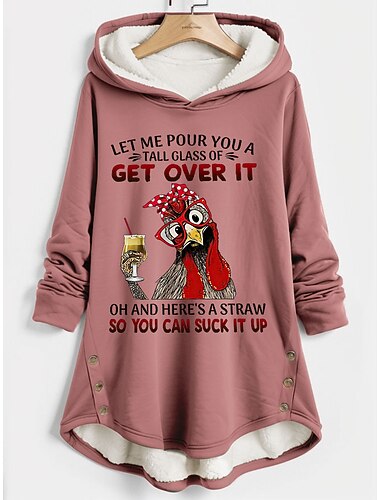  felpa con cappuccio da donna pullover sherpa grafica lettera casual sport bottoni stampa caldo divertente peloso felpa con cappuccio manica lunga top microelastico autunno&amp;tessuto morbido