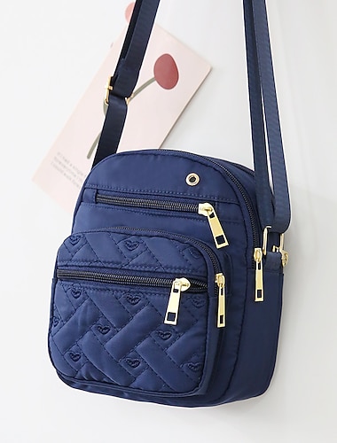  Damen-Umhängetasche aus gestepptem Nylon – leichte, wasserdichte Schultertasche mit Multi-Taschen-Design für Reisen und den täglichen Gebrauch
