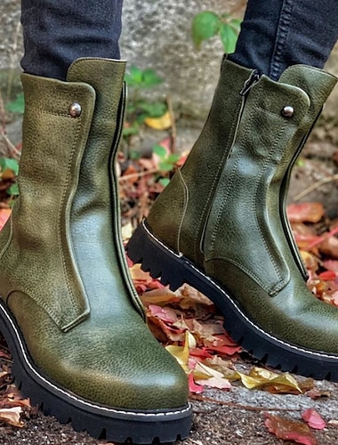  bottes mi-mollet en similicuir noir pour femmes avec fermeture éclair sur le devant et semelle crantée – bottes de moto élégantes et durables pour l'extérieur