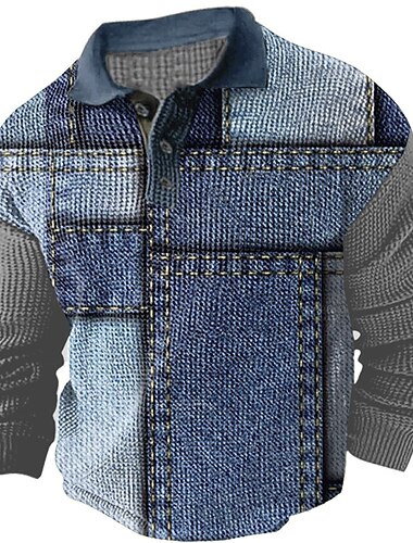  Herren Karomuster Golfshirt Langarm Polo-Shirts Hemden mit Kragen Vintage Lässig Urlaubskleidung Formelle Kleidung Festivalkleidung Knöpfe 3D-Druck Herbst Winter Schwarz Blau Braun