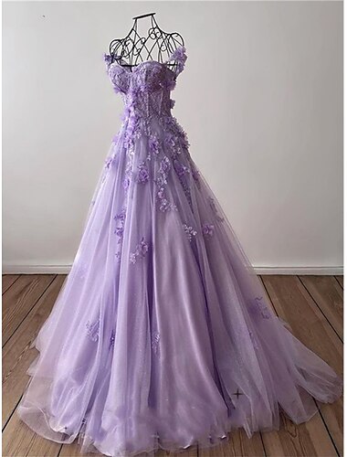  A-Linie Ballkleider Elegant Kleid Formal Pinsel Schleppe Ärmellos Schatz Ausschnitt Tüll mit Plissee Paillette Applikationen 2024