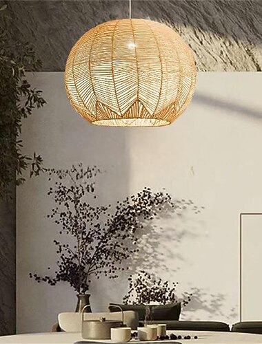  Bambus-Pendelleuchte, 30 cm, Boho-Leuchte, handgewebte Korb-Pendelleuchte, Rattan-Kronleuchter für Esszimmer, Kücheninsel, Schlafzimmer, Foyer, Flur, 110–240 V