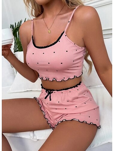  kvinnors alla hjärtans pyjamasset 2 delar pricktryckt salladskant beskärning cami topp med shorts pj set rosa grå 3 3xl sping sommarhemskläder