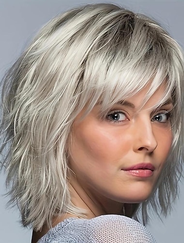  Synthetic Wig Straight Neat Bang Wig Short A1 A2 A3 A4 Synthetic Hair Women's Fashionable Design Soft Natural Brown Gray Blonde