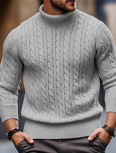  Herren Rollkragenpulli Pullover Zur Seite fahren Gerippt Gedrehtes Stricken Strick Glatt Rollkragen warm halten Brautkleider schlicht Freizeitskleidung Urlaub Bekleidung Herbst Winter Kamel Schwarz M