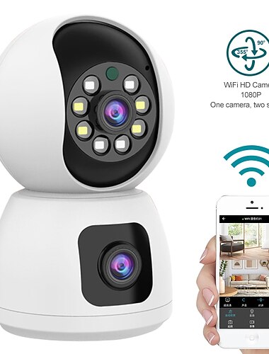  עדשה כפולה wifi מצלמת תינוק מוניטור בית חכם מעקב אוטומטי מעקב אבטחה ביתית פנימית מעקב וידאו במעגל סגור