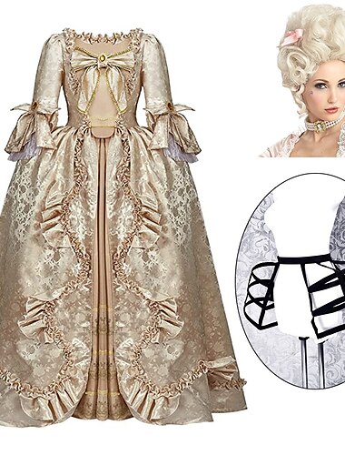  conjunto con vestido de baile rococó vestido rubio peluca barroca enagua falda de aro crinolina 3 piezas trajes retro vintage victoriano renacimiento princesa colonial vestido de fiesta de graduación