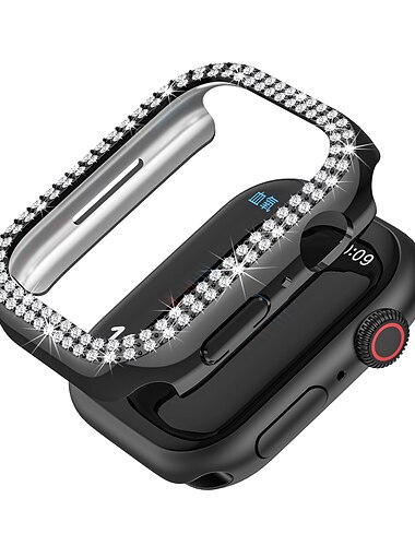  2er Pack Uhrengehäuse mit Displayschutzfolie Kompatibel mit Apple Watch Series 8 7 41mm 45mm / Series 6 5 4 SE 40mm 44mm / Series 3 2 1 38mm 42mm Kratzfest Bling-Diamant HD klar Gehärtetes Glas