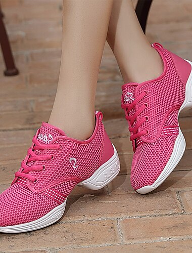  Zwarte mesh ademende danssneakers voor dames – lichtgewicht veterschoenen voor jazz en hiphop voor latin, zumba en fitnesstraining
