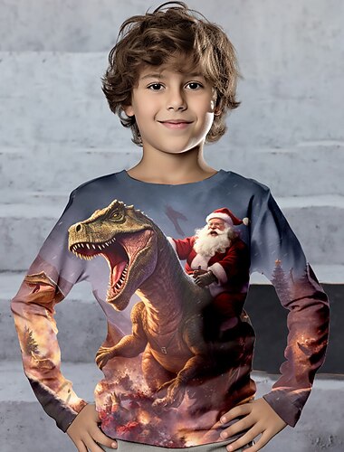 Новогодняя тематика Мальчики 3D Дед Мороз Динозавр Рождественская футболка Футболка Рубашки Длинный рукав 3D печать Осень Зима Спорт Мода Уличный стиль Полиэстер Дети 3-12 лет Вырез под горло   Новогодняя тематика Мальчики 3D Дед Мороз Динозавр Рождественская футболка Футболка Рубашки Длинный рукав 3D печать Осень Зима Спорт Мода Уличный стиль Полиэстер Дети 3-12 лет Вырез под горло