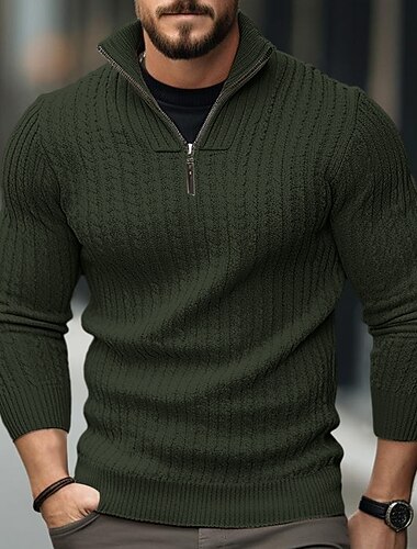  Hombre Suéter de punto suéter de otoño Suéter con cremallera de un cuarto Estriado Tejer Regular Cremallera De Punto Plano Escote Chino Contemporáneo moderno Trabajo Ropa Cotidiana Ropa Invierno