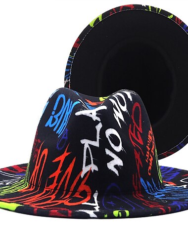  Modischer Graffiti-Fedora-Sonnenhut, Jazz-Hut, Zylinderhut im britischen Stil, für den Innen- und Außenbereich, Super Foot Bowl, Sonntagsparty, Geschenk, Super Bowl