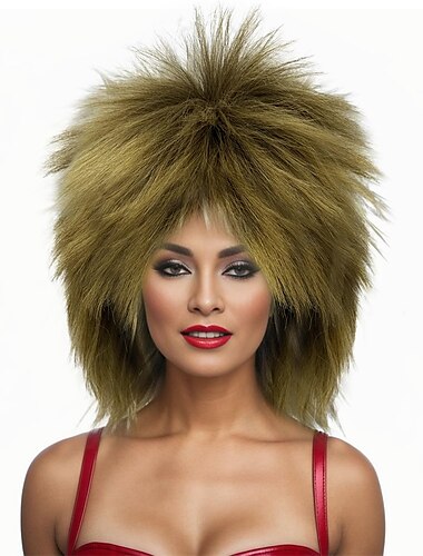  Peluca rubia rizada, peluca rubia mullet, peluca marrón con raíces oscuras, peluca rockera de los años 70 y 80, peluca en capas de dos tonos, pelucas para disfraces de cosplay, mujeres, hombres