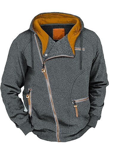  Homens Moletom Full Zip Hoodie Cinza Claro Cinzento Escuro Cinzento Com Capuz Bloco de cor Zíper Desportos e Ar livre Diário Feriado Poliéster Vintage Roupa de rua Legal Outono & inverno Roupa