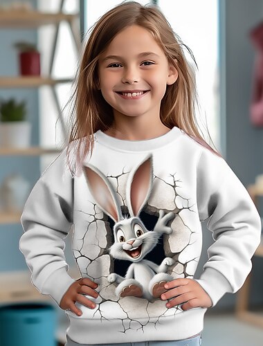  Κοριτσίστικα 3D Γάτα Κουνέλι Πουλόβερ Pullover Μακρυμάνικο 3D εκτύπωση Φθινόπωρο Χειμώνας Μοντέρνα Κομψό στυλ street Λατρευτός Πολυεστέρας Παιδιά 3-12 χρόνια Στρογγυλή Ψηλή Λαιμόκοψη