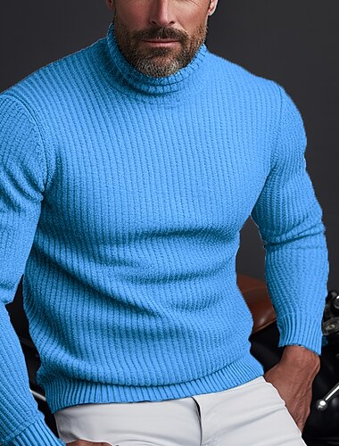  Hombre Suéteres de Navidad Abrigo de cuello alto Suéter de punto Prendas de punto Estriado Tejer Tops regulares Básico Plano Cuello Alto Mantiene abrigado Contemporáneo moderno Ropa Cotidiana Noche