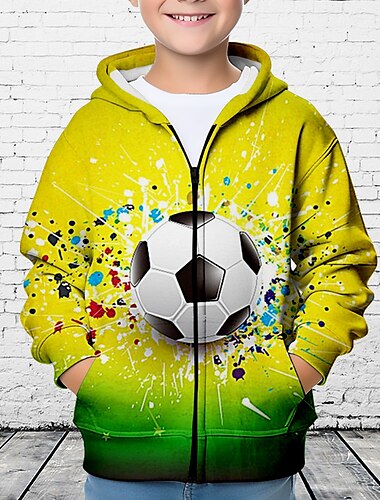  Jungen 3D Fußball Kapuzenshirt Mantel Oberbekleidung Langarm 3D-Druck Herbst Winter Modisch Strassenmode Cool Polyester kinderkleidung 3-12 Jahre Outdoor Casual Täglich Regular Fit