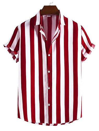  Voor heren Streep Geometrisch patroon Overhemd Overhemd met knopen Korte mouw Casual Alledaagse kleding Uitgaan Weekend Herfst Strijkijzer Afdrukken Button-omlaag Zwart Geel Blozend Roze Rood blauw