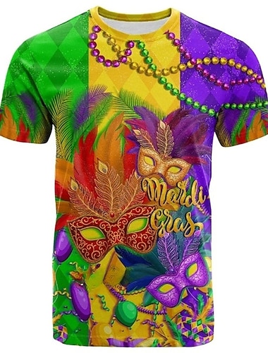  Homens Gráfico Máscara Carnaval Camiseta Manga Curta Camiseta Impressão 3D Gola Redonda Camisa Diário Designer Retro Vintage Carnaval Esportes Feriado Roxo Primavera Verão Roupa S M L XL 2XL 3XL 4XL