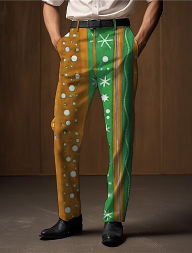  jul menns julescene trykt bukser geometri business casual 3d print kjole bukser utendørs daglig slitasje streetwear stygg polyester vin gul blå s m l middels midje elastisitet bukser