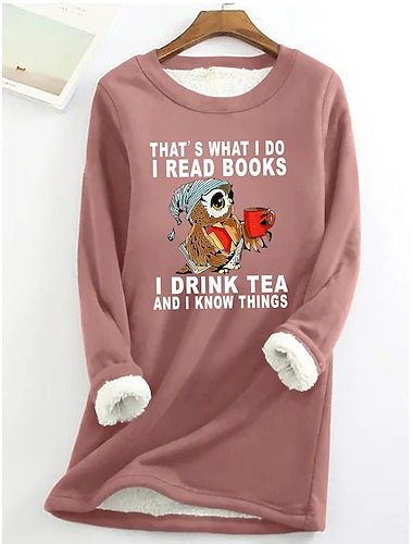  Sudadera para mujer, jersey con estampado de sherpa y letras, informal, deportiva, cálida, difusa, cómoda, cuello redondo, manga larga, top microelástico, caída&amp;Tejido suave, transpirable y