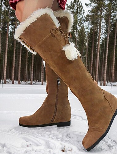  graue Overknee-Winterstiefel für Damen mit Kunstfellbesatz und Keilabsatz – warmes und stylisches Schuhwerk für kaltes Wetter