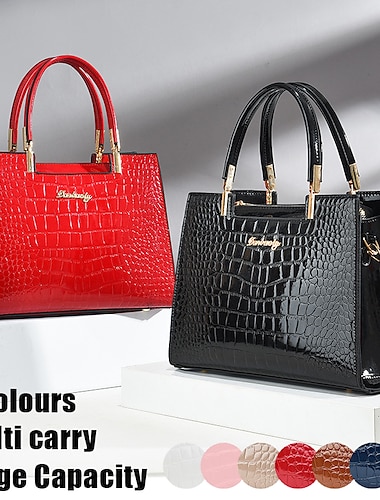  borsa da donna in pelle con motivo coccodrillo nero | elegante borsa tote con manici superiori e tracolla | perfetta per ufficio, lavoro e occasioni formali