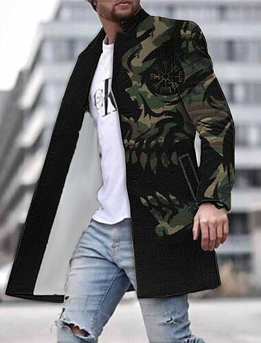  Herr Dödskalle Grafiska tryck Vinterkappa Rock Kappa Håller värmen Andningsfunktion Bekväm Mode Streetwear Häftig Arbete Dagliga kläder Utekväll Ficka Mönster Höst vinter Nedvikt Långärmad Purpur