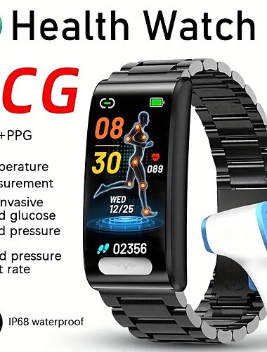  Montre intelligente ECG 2023 pour hommes Moniteur de glycémie non invasif Fréquence cardiaque Pression artérielle Montres de sport Pas Montre intelligente Femmes Android