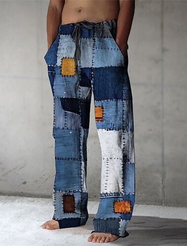  منقوش ألوان متناوبة ملخص رجالي طباعة ثلاثية الأبعاد سراويل الأماكن المفتوحة شارع مناسب للخارج بوليستر أزرق سماوي أزرق البحرية أزرق S M L خصر متوسط مرونة بنطال