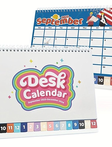  1st kreativ semester tecknad kalender, kan göra memo plan, skrivbordsplacering är inte lätt att vända 2024 skrivbordskalender