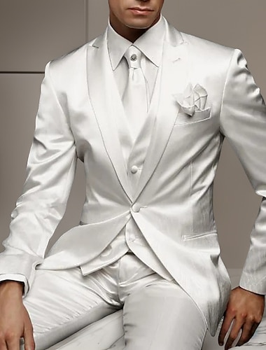  ブラック ホワイト サテン メンズ プロム スーツ ウェディング パーティー シルク レッド スーツ 無地 3 ピース テーラード フィット シングル ブレスト ワンボタン 2024