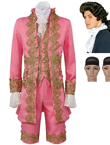  Set mit Trenchcoat, Hose, Weste, Kragenärmeln, Kolonialperücke, 2 Perückenkappen, Rokoko-Barock-viktorianischen Outfits, Herren-Cosplay-Kostüm, Halloween, Performance, Abschlussball, Party, Maskerade