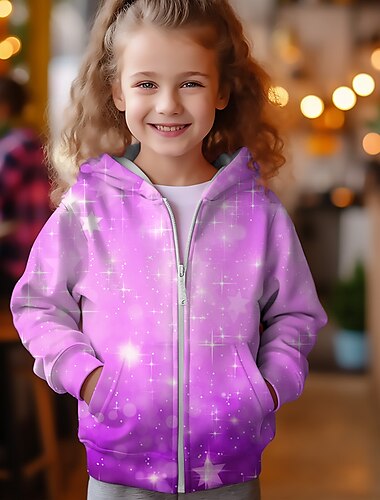  Mädchen 3D Farbverläufe Weihnachts-Kapuzenshirt Kapuzenshirt Mantel Rosa Langarm 3D-Druck Herbst Winter Aktiv Modisch Kuschelig kinderkleidung 3-12 Jahre 4-12 Jahre Outdoor Casual Täglich Regular Fit