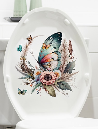  bloemen bloemen vlinder toilet sticker, decoratieve stickers voor badkamer toilet toilet, huishoudelijke diy sticker, verwijderbare badkamer muurstickers