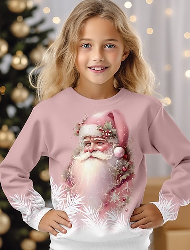  Χριστούγεννα Κοριτσίστικα 3D Άγιος Βασίλης Πουλόβερ Pullover Ροζ Μακρυμάνικο 3D εκτύπωση Φθινόπωρο Χειμώνας Μοντέρνα Κομψό στυλ street Λατρευτός Πολυεστέρας Παιδιά 3-12 χρόνια Στρογγυλή Ψηλή Λαιμόκοψη